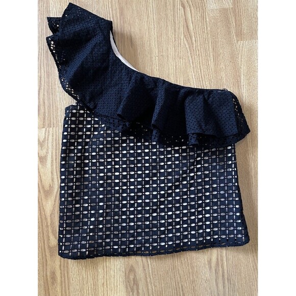 J Crew Black Nude One Shoulder Eyelet Blouse Size 00 - Picture 2 of 8